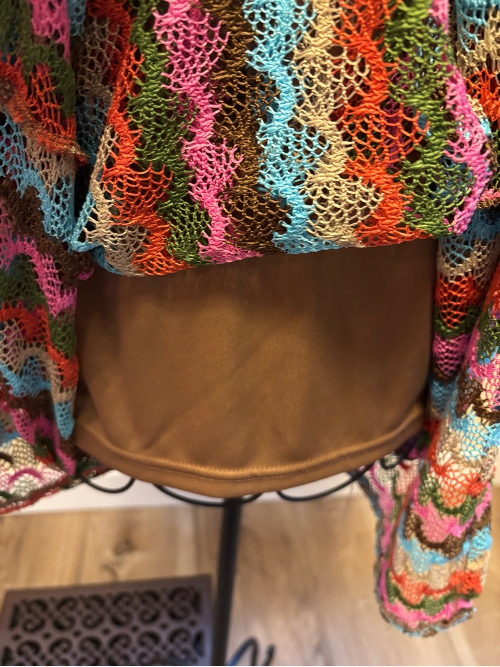 Sweet Rain Crocheted Lined Chevron Maxi Skirt -Pink, Turquoise, Brown, Cream - Picture 2 of 5